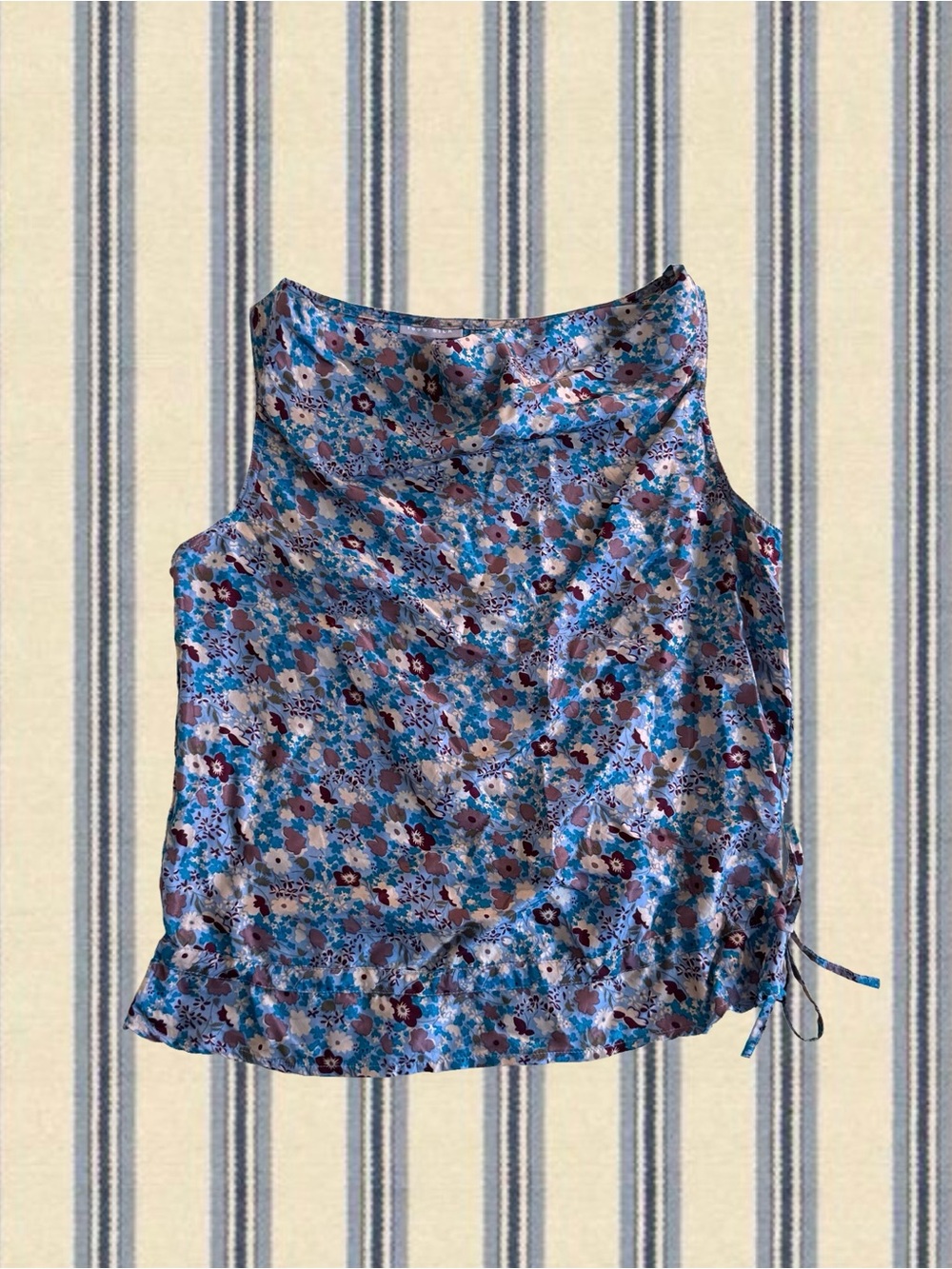 Old Navy Floral Satin Cowl Neck Tank Top in Blue and Purple